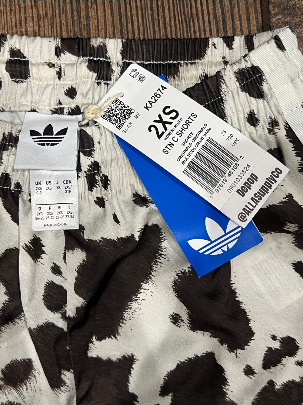 🤎🤍 adidas Cow Print Satin Shorts - SOLD OUT ONLINE! XXS, XS, L, XL Avail. - Picture 7 of 12